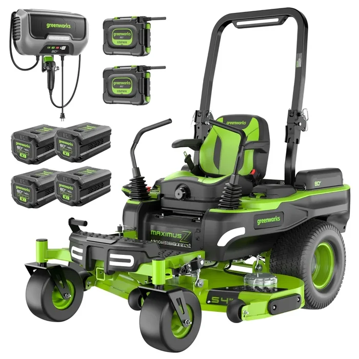 80V 54″ MaximusZ Zero Turn Riding Mower with (2) 16.0 Ah & (4) 4.0 Ah Batteries and 1.5kW Charger