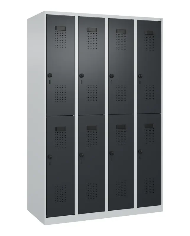 C+P Cabo-Plus double clothes locker, 8 compartments, 1200 x 1850 mm, grey/black-grey, floor-standing
