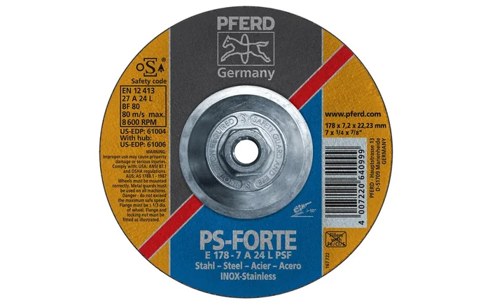 Pferd 7″ Grinding Wheel – 1/4″ Thick ~ 5/8-11 Thread