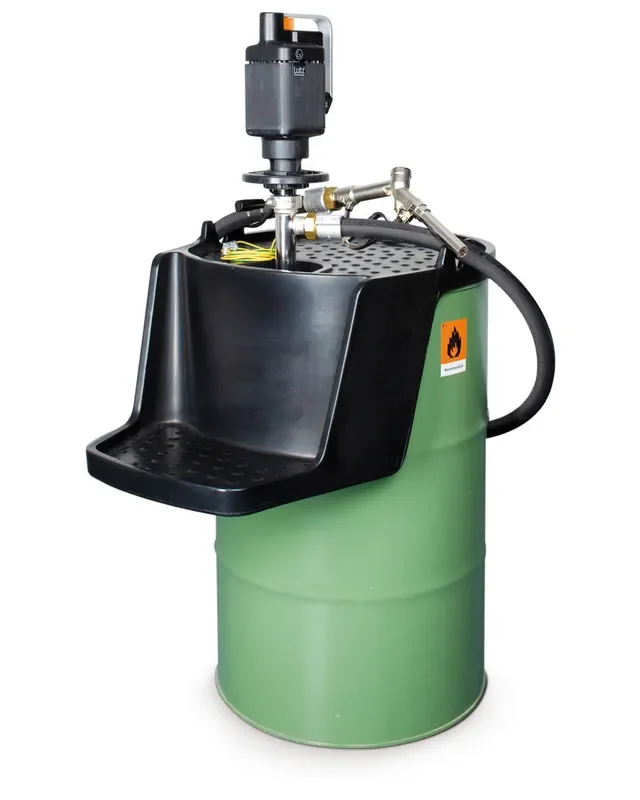 Safety dispensing shelf, for 205 litre steel drums with bung holes, anti-static version