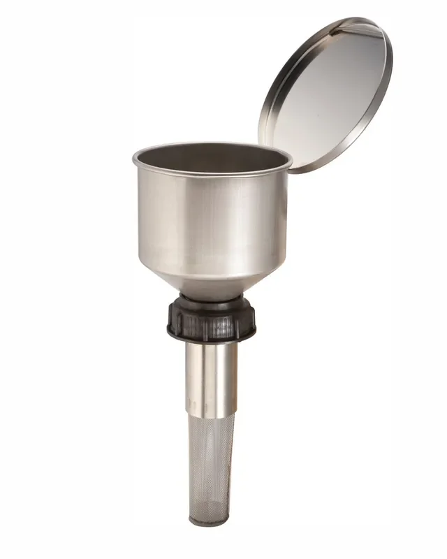 Safety funnel in stainless steel, for containers with DIN 61 thread, incl. lid and flame arrester