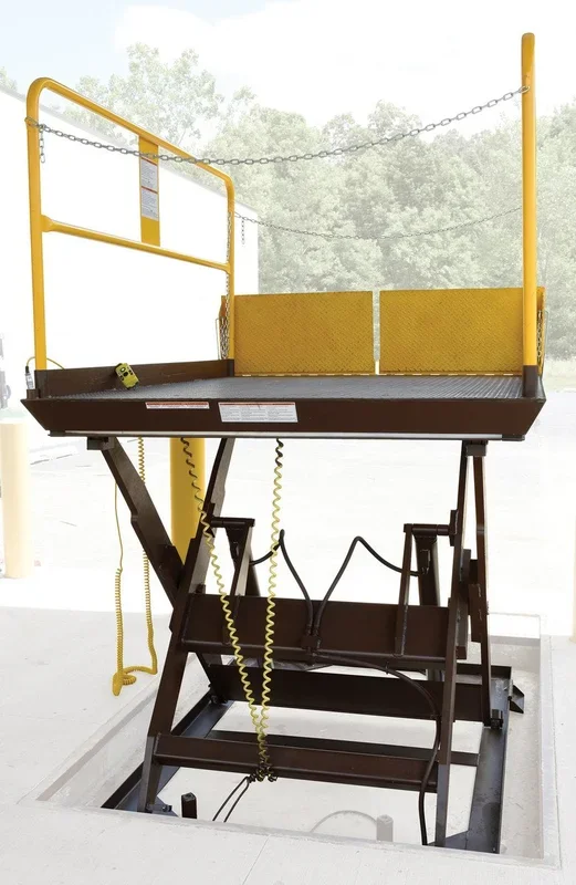 Steel Premium Truck Scissor Dock Lift 6 Ft x 8 Ft 5,000 Lb. Capacity Brown/Yellow