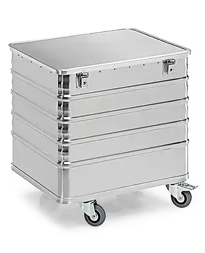 Transport container TW 235-D, with lid, 4 closed sides, 4 swivel wheels, 225 litres